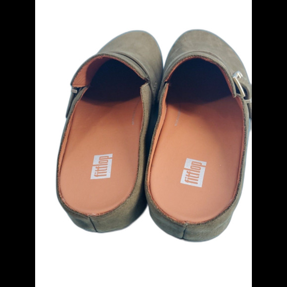 Fitflops Cloggs Sz 6 Women Green Leather Shoe Boho Preppy Buckle Teacher Slip On - Picture 9 of 10